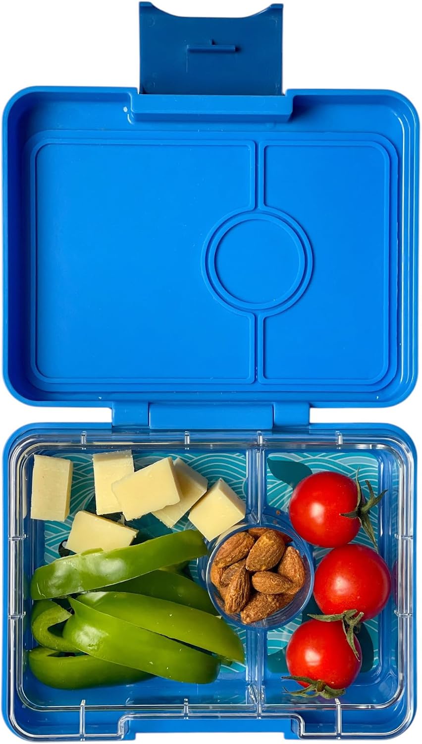 Yumbox Snack Box, 3 Compartments, Leakproof, Glitter Blue | Built-In Dip Well | Removable Compartment Tray | Easy-Open Single Latch | Lightweight & Compact | Perfect for Snacks & Sides