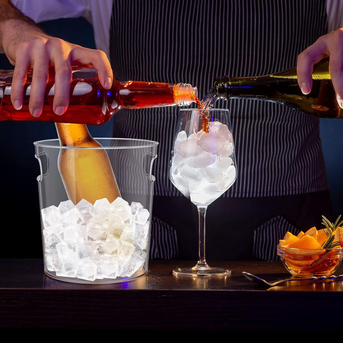 Tessco 12 Pcs Plastic Ice Buckets Bulk Clear Champagne Beer Bucket Cooler with Built in Handle Stackable Beverage Tubs Wine Chiller Bin for Party BBQ Bar Wedding Pool Outdoor Event(3.2L/3.3Quart)