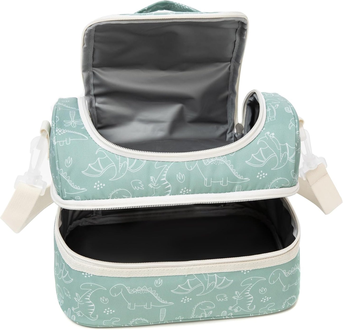 Insulated Kids Dual Compartment Lunch Bags Tote Pack for Girls Boys Toddler Kindergarten School Picnic Cooler Thermal Lunch Boxes with Strap (Green Rainbow)