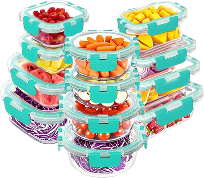 VERONES 30 Pieces Glass Meal Prep Containers Set, Stackable Glass Food Storage Containers with Lids-Airtight Lunch Containers，for Microwave, Oven, Freezer & Dishwasher,Grey