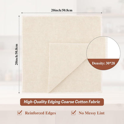 Reusable Cheese Cloths, Organic Cotton Cheese Cloths 20x20 inches, Suitable For Filtering, With Edges, Cheese-Making, Juicing, Baking and Turkey Cooking.
