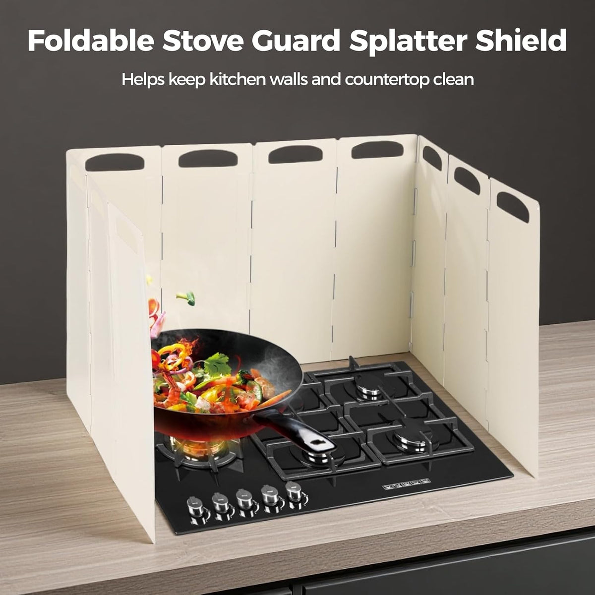 Stove Splash Guard, Foldable Stove Guard Splatter Shield, Oil Splash Guard for Kitchen Frying Cooking, Heat-Resistant Easy-to-Clean, Adjustable Panels