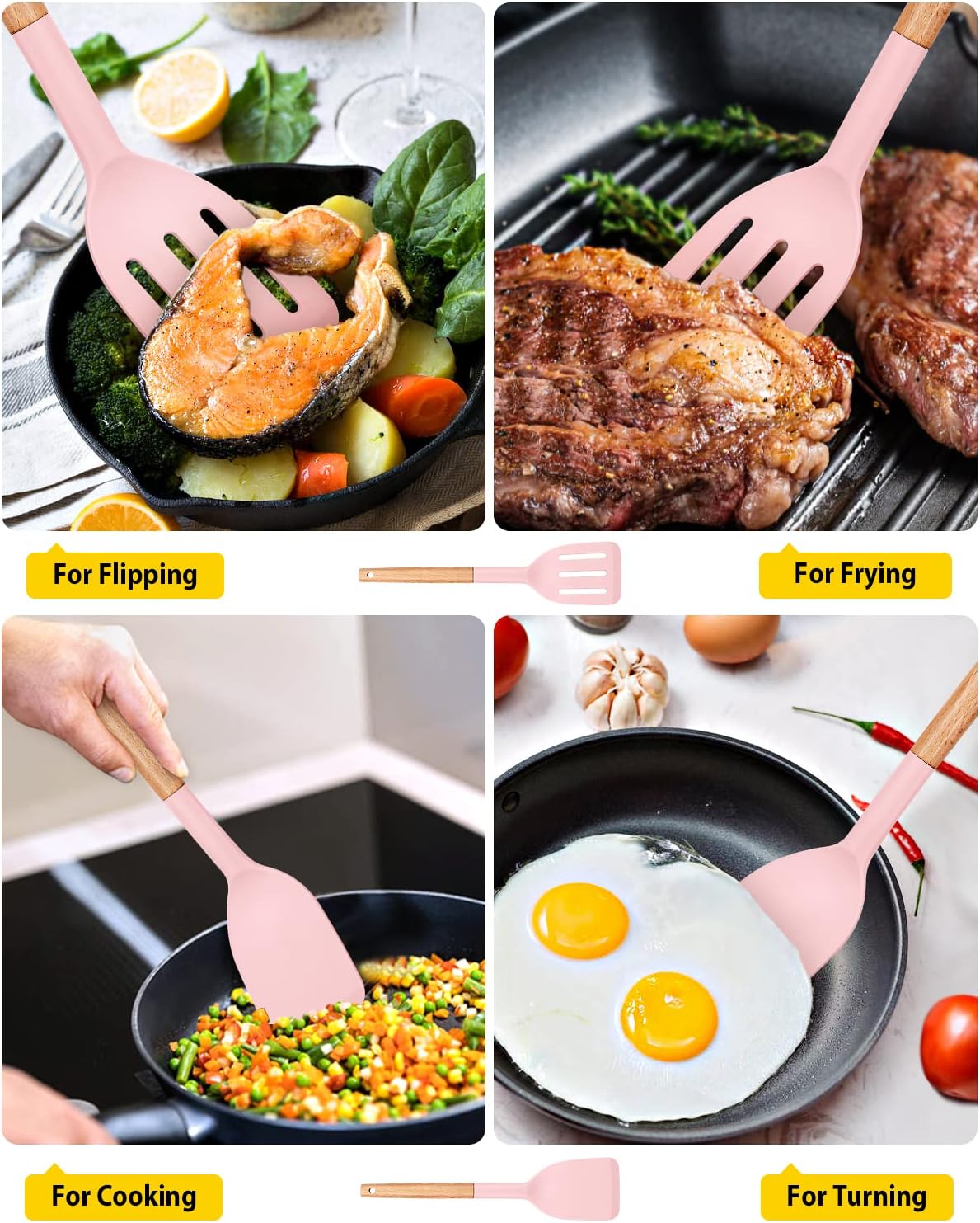 BUNDLEPRO Silicone Spatula, Solid & Slotted Turner, BPA-Free, 2 Pack, Black