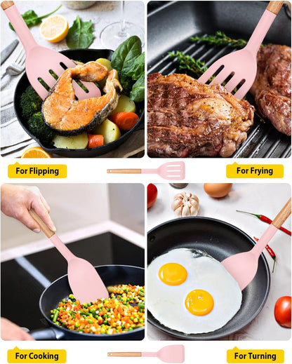 BUNDLEPRO Silicone Spatula, Solid & Slotted Turner, BPA-Free, 2 Pack, Black