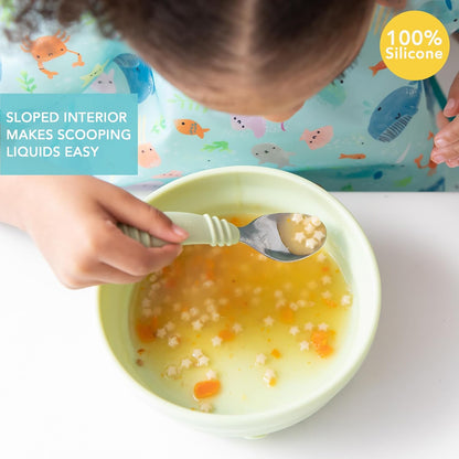 Bumkins Baby Bowl, Silicone Suction, for Babies, Toddlers and Kids, Baby Led Weaning, Feeding Essentials, Platinum Silicone, Non Skid Sticky Bottom, Supplies for Children Ages 6 Months Up, Gray