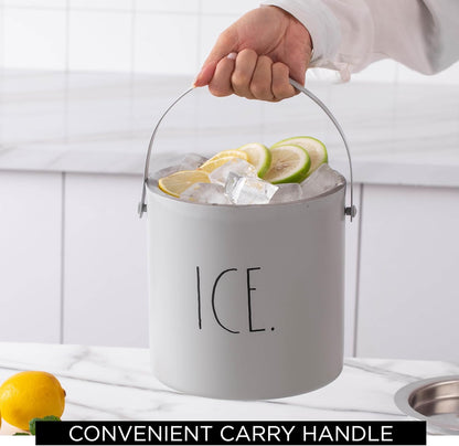 Rae Dunn Ice Bucket with Scoop - Stainless Steel Bucket with Handle, Lid and Ice Scooper - 4 Qt. Storage Bin for Ice Cubes for Bars, Parties, Backyard Barbeques, Picnics, and Camping (Black)