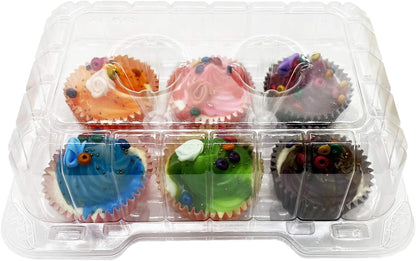 Clear Cupcake Containers,12pc Plastic Disposable High Dome Cupcake Boxes 6 Compartment Cupcake Holders Cupcake Containers Half Dozen Cupcake Trays ReliableCup Cake Muffin Packaging Transporter