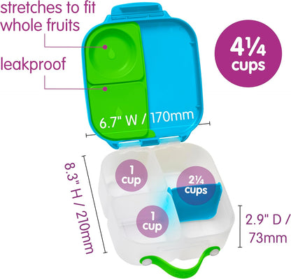 b.box Mini Lunch Box 2-Pack, Leak Proof Bento Box for Kids, 3 Compartment Snack Containers Ages 3+, Lunchbox for Daycare + School, Dishwasher Safe, BPA-Free, PFAS-Free, 4.25 Cup - Blue + Green