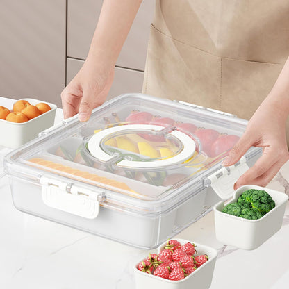 Snackle Box Container,Divided Serving Tray with Lid and Handle,7 Portable Compartment Travel Snack Box for Candy Fruits Nuts Veggie for Road Trip Party Picnic