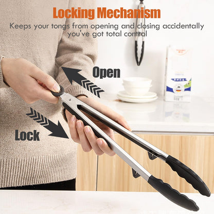 9" Kitchen Tongs for cooking with Silicone Tips, 3Pcs Serving Tongs, Blue