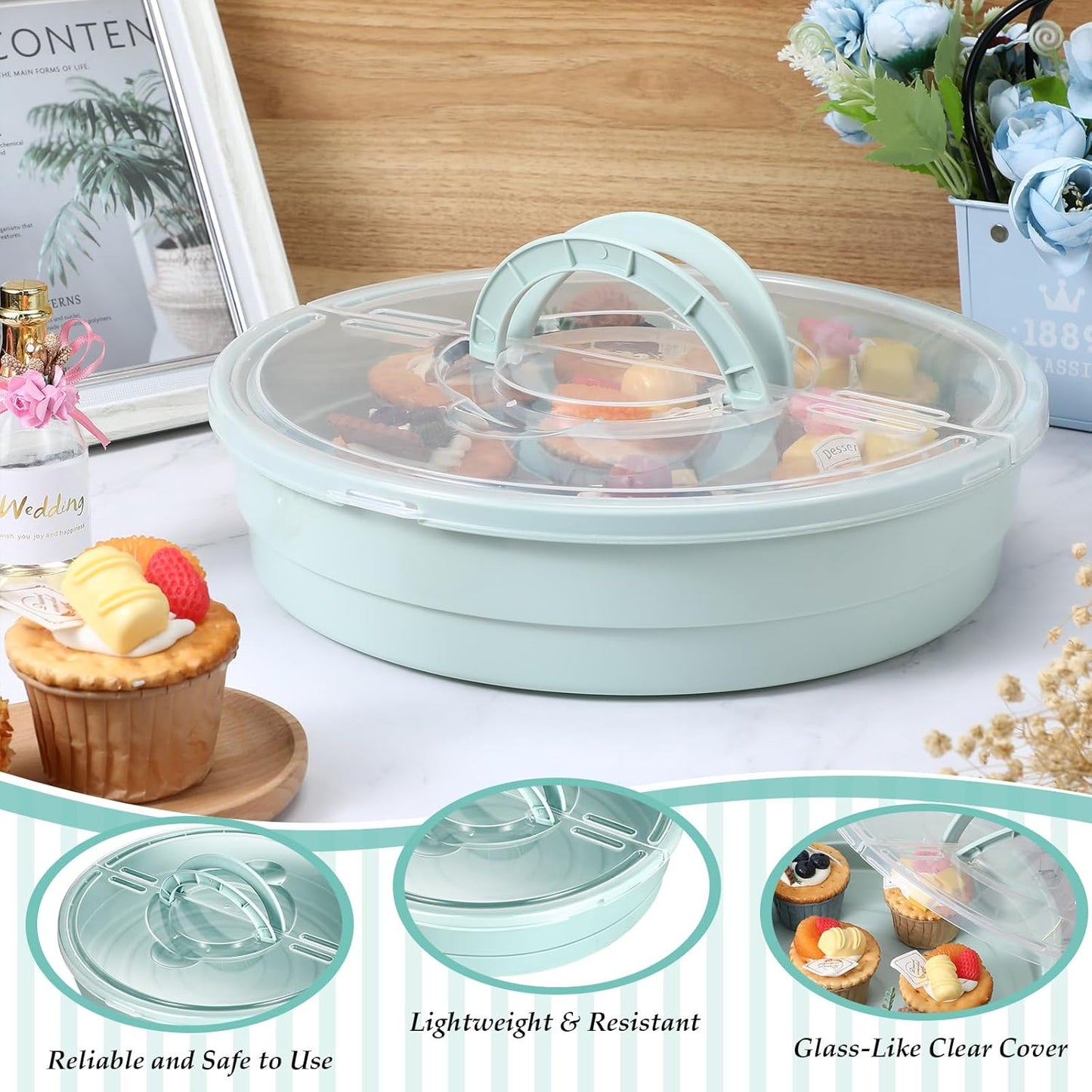 2 Pcs 12'' Pie Containers with Lids and Handle, Plastic Pizza Carrier with Cover Airtight Food Storage Reusable Cake Keeper Holder for Cheesecake Cookie Desert Tortilla Pastry(Green)