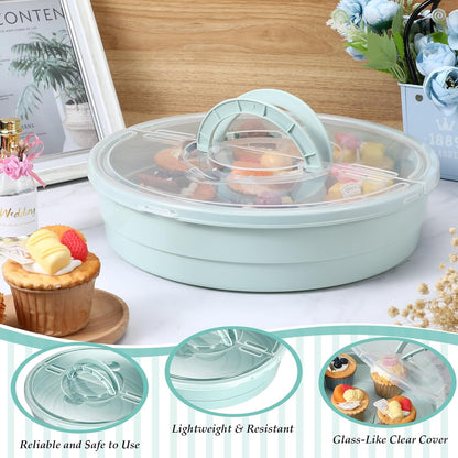 2 Pcs 12'' Pie Containers with Lids and Handle, Plastic Pizza Carrier with Cover Airtight Food Storage Reusable Cake Keeper Holder for Cheesecake Cookie Desert Tortilla Pastry(Green)
