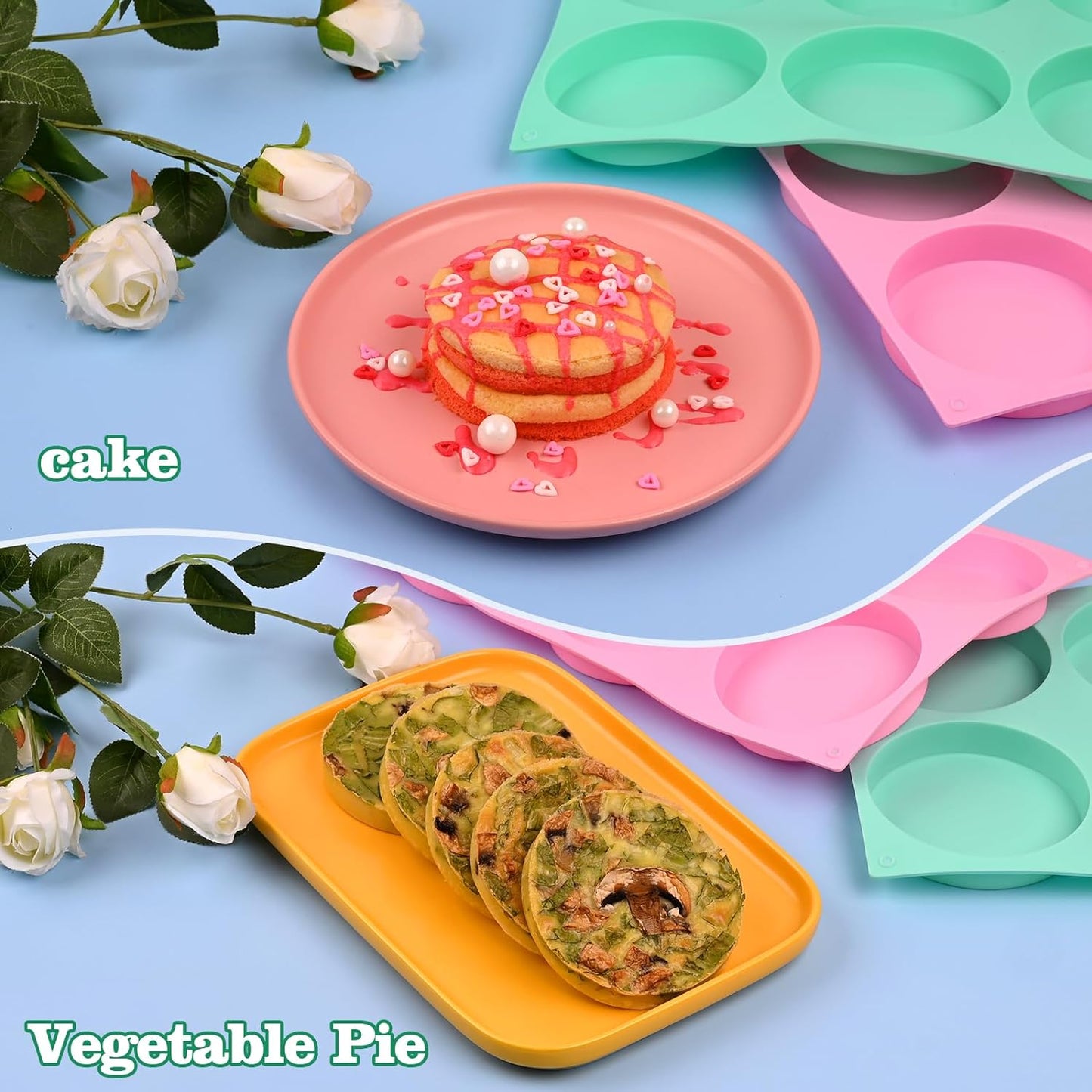 HUAKENER 2 Pcs Mini Fluted Cake Pan, 6-Cavity Fluted Cake Mold, Non-stick Silicone Baking Mold for Cupcakes, Donuts, Cornbread, Brownies, Jellies