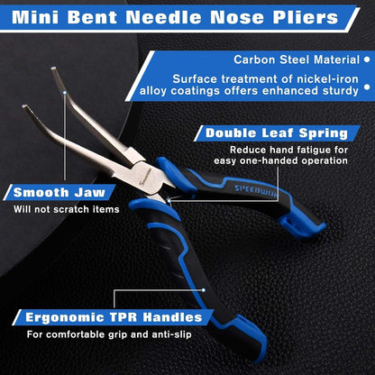 SPEEDWOX Long Reach Bent Needle Nose Pliers With Smooth Jaw Angled Needle Nose Pliers For Jewelry Making Fish Bone Pliers Tweezers Bent Chain Nose Pliers For Wire Bending And Small Object Gripping
