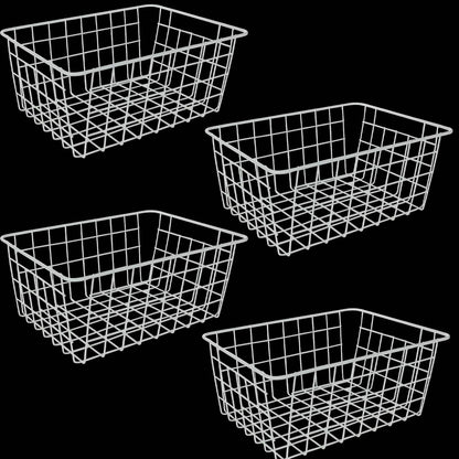 4Pack Freezer Storage Organizer, Deep Refrigerator Wire Household Bins with Built-in Handles, Stackable Freezer Wire Baskets for Chest and Upright Freezer, Cabinet, Pantry, Closet, Bedroom