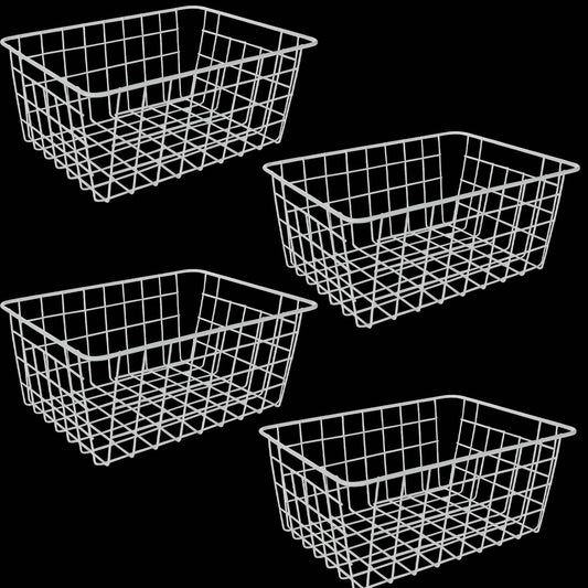 4Pack Freezer Storage Organizer, Deep Refrigerator Wire Household Bins with Built-in Handles, Stackable Freezer Wire Baskets for Chest and Upright Freezer, Cabinet, Pantry, Closet, Bedroom