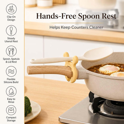 3-Pack Silicone Pot Clip Spoon Holder, Clip-On Spoon Rest and Lid Support, Non-Slip Pot Handle Utensil Rest, Helps Reduce Drips and Boil-Overs, for Pots, Pans and Bowls