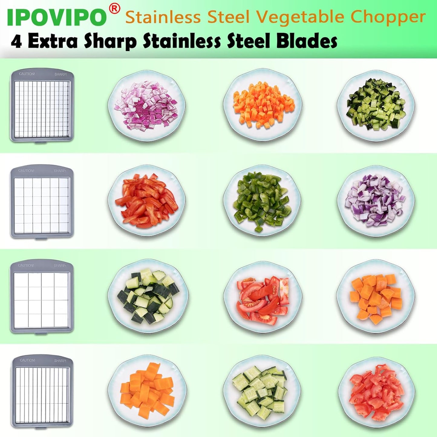 Stainless steel Vegetable Chopper, Veggie Chopper With 10 Blades, Onion Dicer with Container, Food Cutter & Grater Mandoline Slicer