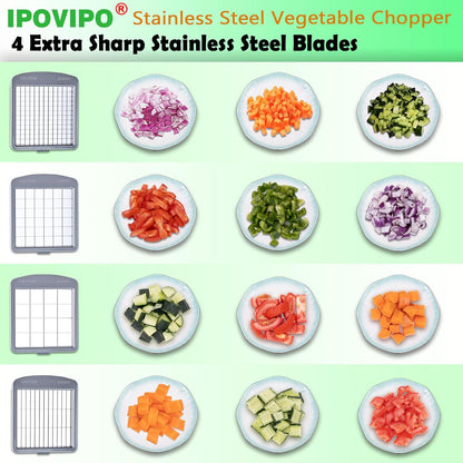 Stainless steel Vegetable Chopper, Veggie Chopper With 10 Blades, Onion Dicer with Container, Food Cutter & Grater Mandoline Slicer