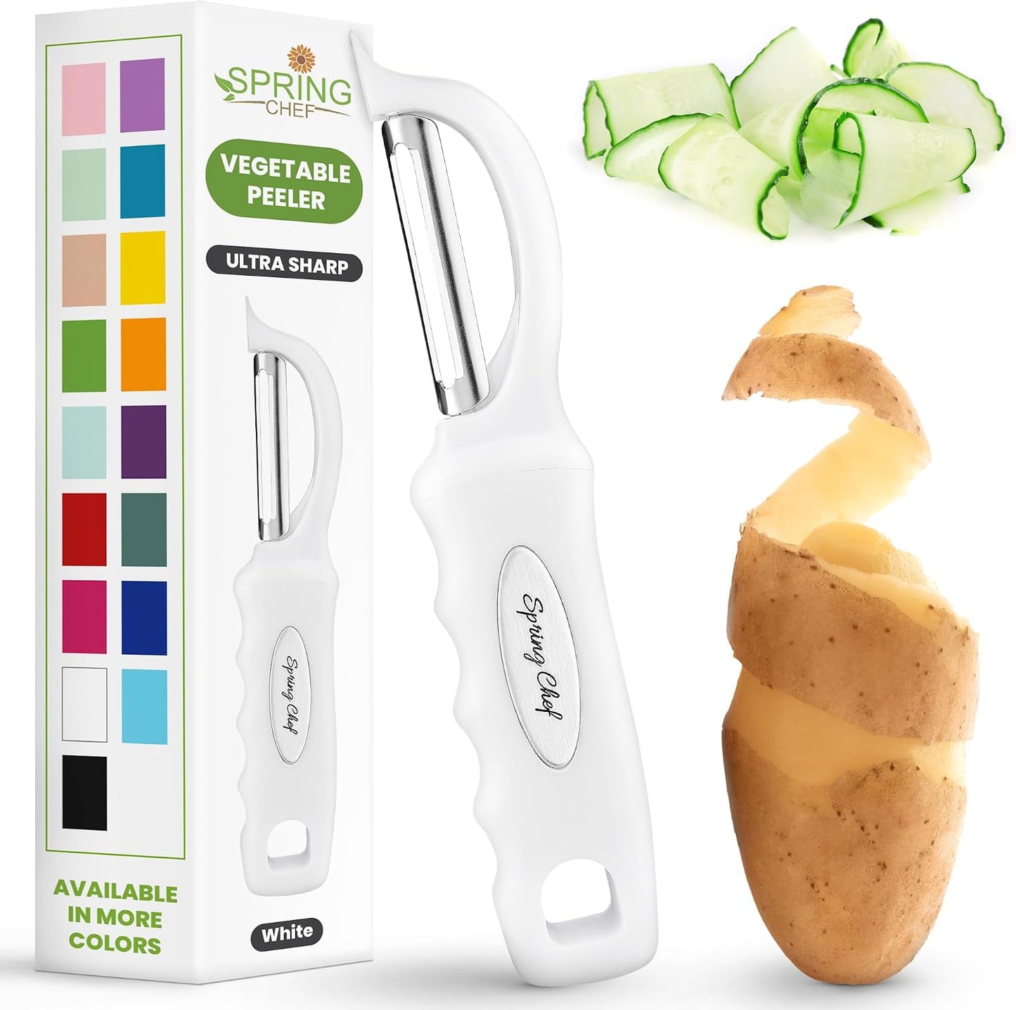 Spring Chef Premium Swivel Vegetable Peeler, Soft Grip Handle and Ultra Sharp Stainless Steel Blades - Perfect Kitchen Peeler For Veggie, Fruit, Potato, Carrot, Apple - Mango