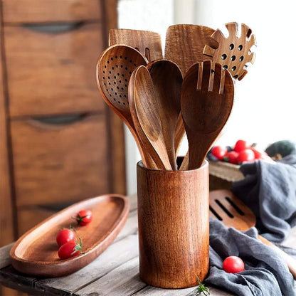 Wooden Spoons for Cooking, Natural Teak Wooden Kitchen Utensils Set Wooden Utensils for Cooking Wooden Cooking Utensils Wooden Spatulas for Cooking (10)