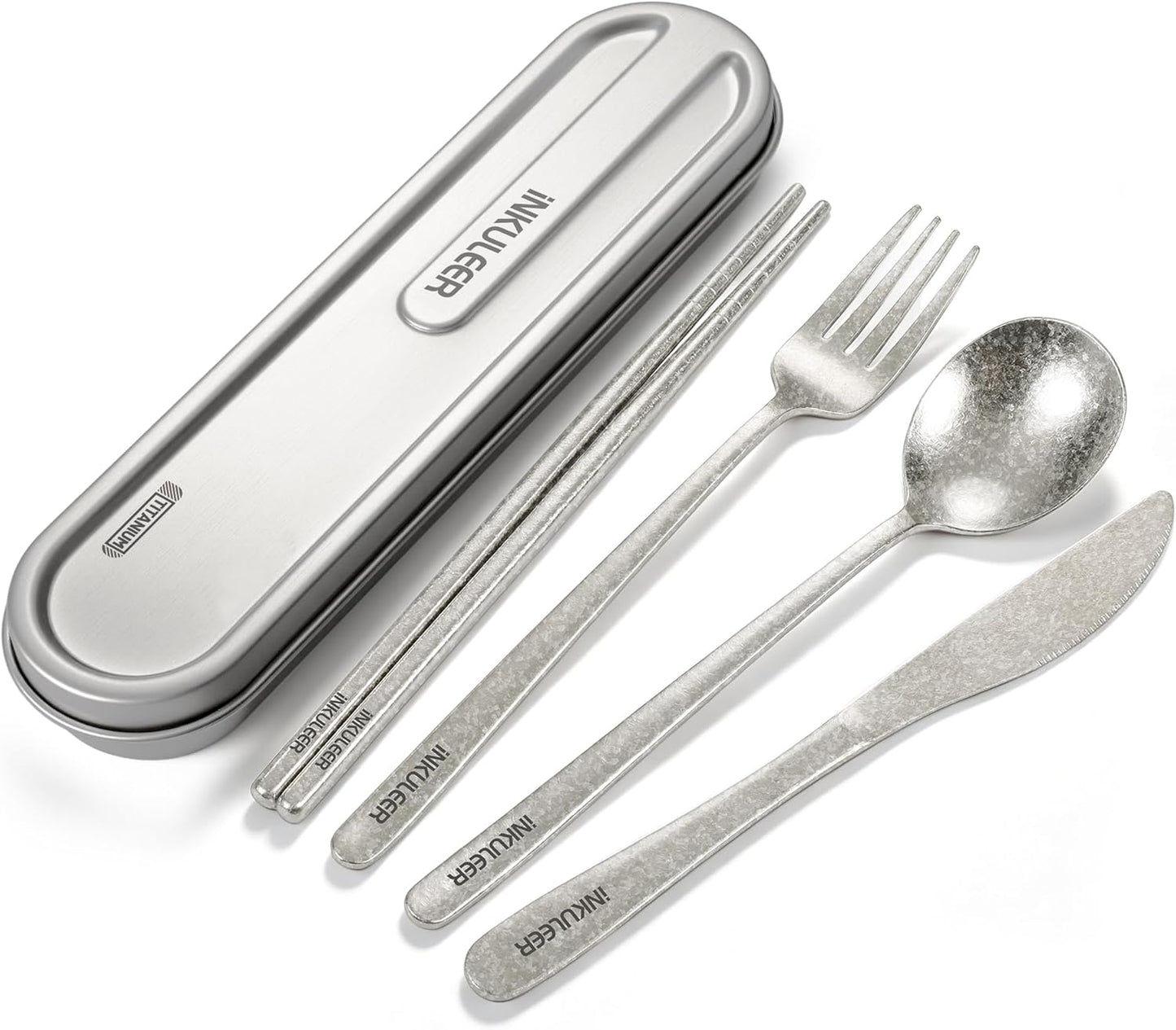 iNKULEER Travel cutlery set, 18/8 stainless steel cutlery, Reusable utensils set with case, Portable Silverware Lunch Box for Camping and Office (Pink)