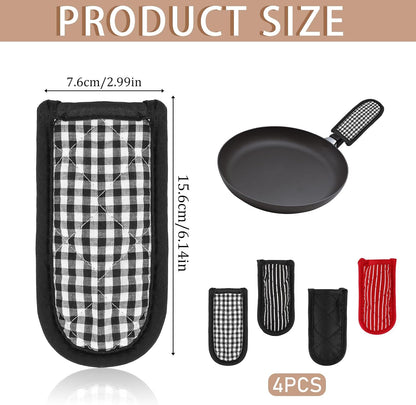 4 Pieces Hot Handle Covers Heat Resistant Pot Sleeve Grip Cotton Cast Iron Skillet Handle Covers Non-Slip Machine Washable Handle Mitts for Baking Cooking BBQ Kitchen Cookwares