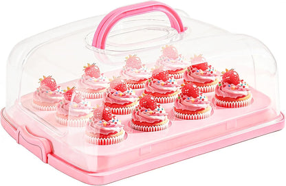 2in1 Cupcake Carrier and Cake Keeper with Lid, Rectangle Pie Carrier,Large Portable Storage Container for Storing 12 Cupcakes or 1 Large Cake (White)