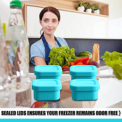 Nuogo 4 Pcs 6 Cup Silicone Freezer Trays with Lid Soup Containers Reusable Freezer Silicone Molds Rectangle Containers Ice Trays for Soups Sauces Stews Curries, Yellow
