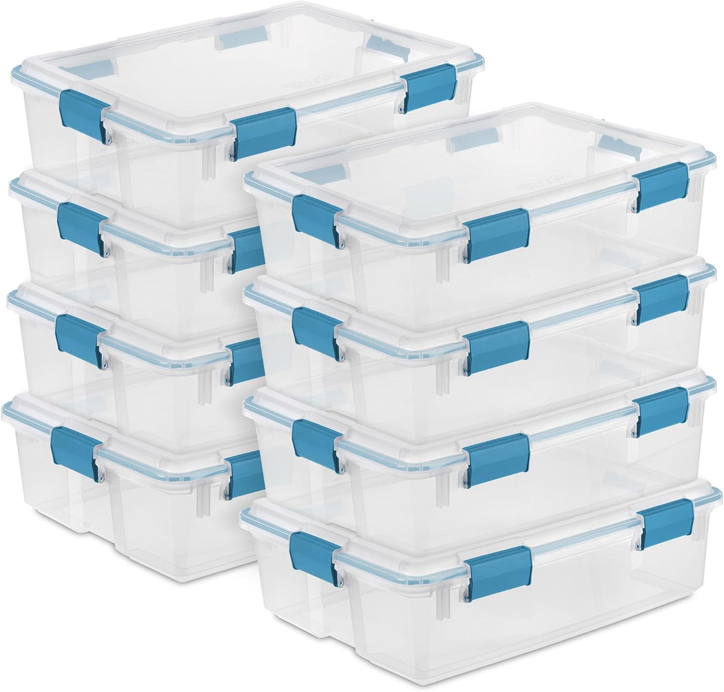 Sterilite 80 Qt Gasket Box, Stackable Storage Bin with Latching Lid and Tight Seal, Plastic Container to Organize Basement, Clear Base and Lid, 1-Pack