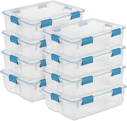 Sterilite 80 Qt Gasket Box, Stackable Storage Bin with Latching Lid and Tight Seal, Plastic Container to Organize Basement, Clear Base and Lid, 1-Pack