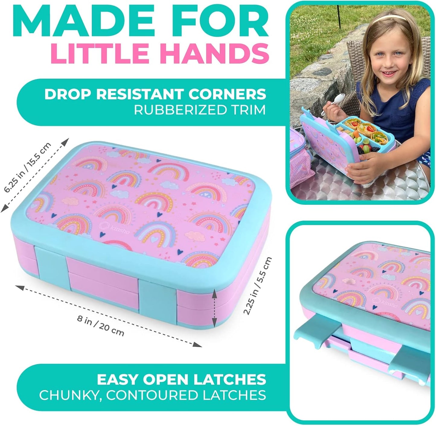 Kids Lunch Box - Bento Box for Boys Toddler Daycare, 4 Portion Sections with Lid, Snack Container Pre-School Kid Lunches Toddlers Removable Tray BPA Free, 3+ Years Old, Blue Rocket Dinosaur