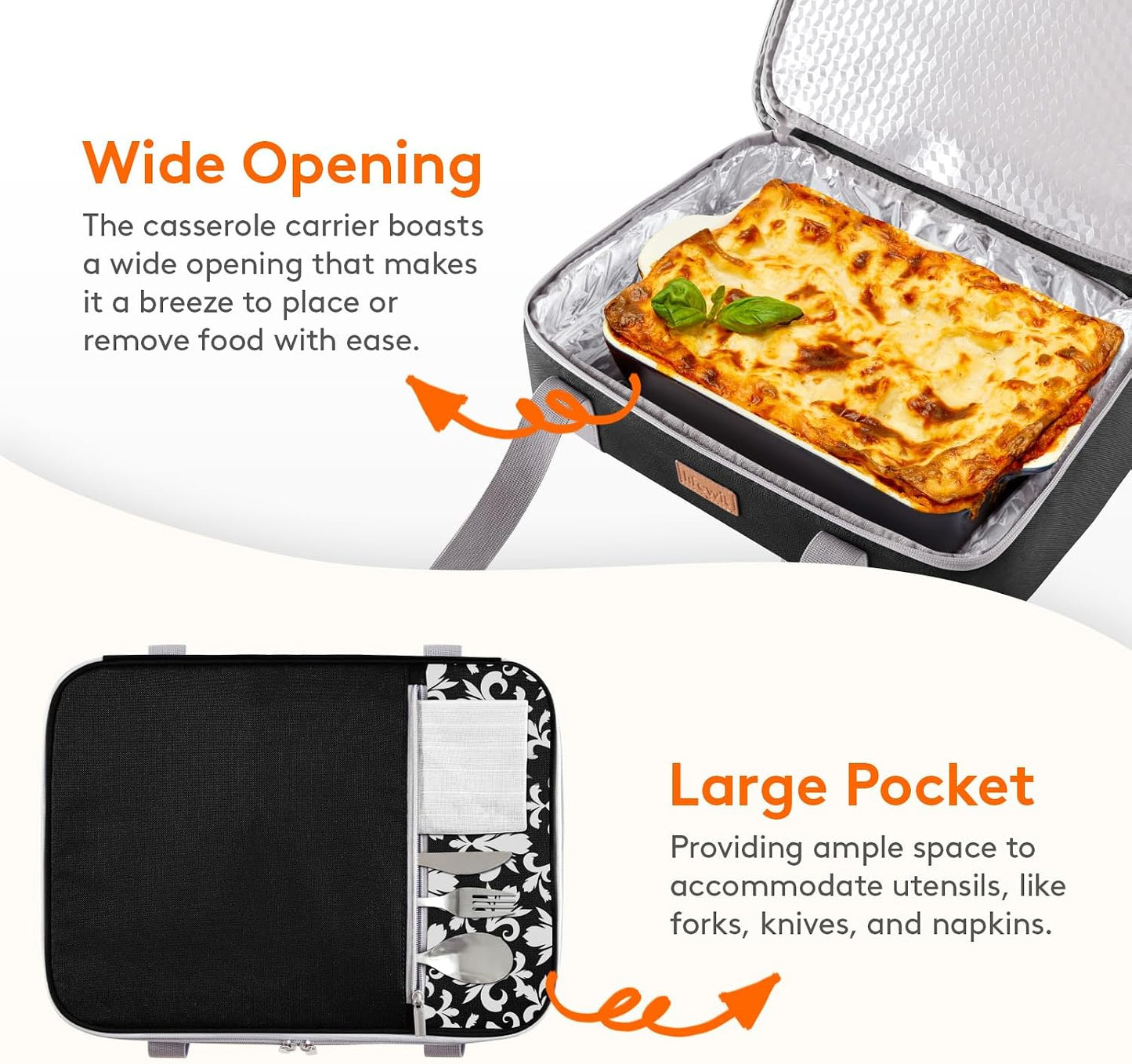 Lifewit Insulated Double Decker Casserole Carrier, Expandable Lasagna Lugger Tote Bag for Hot or Cold Food, Fits 9" x 13" Baking Dish for Potluck Parties, Picnic and Cookouts, Grey-Geometric