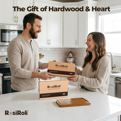 Acacia Wood Cutting Board for Kitchen, Set of 3 - Durable Thick Chopping Boards with Juice Grooves & Handles for Prep & Serving, Impressive Gift for Housewarming, Christmas, and Home Chefs