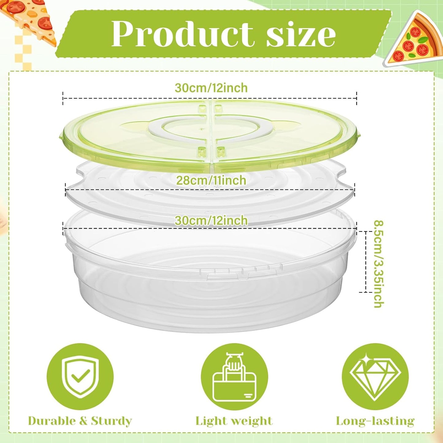 LemonRoad 2 Pie Carrier with Lid and Handle 12 Inch Round Plastic Food Storage Container Reusable 2 Compartments Pizza Keeper for Food Cake Cheesecake Muffin Cookie Tortilla (Green,Blue)