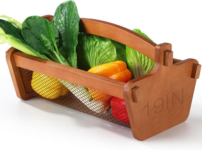 Teenyyou Garden Harvest Basket Mesh Storage with Handle Versatile Gardening Fruits Vegetables Gathering Basket Garden Supply Gardener Gift for Farmer Washing Holding(Brown,19in)