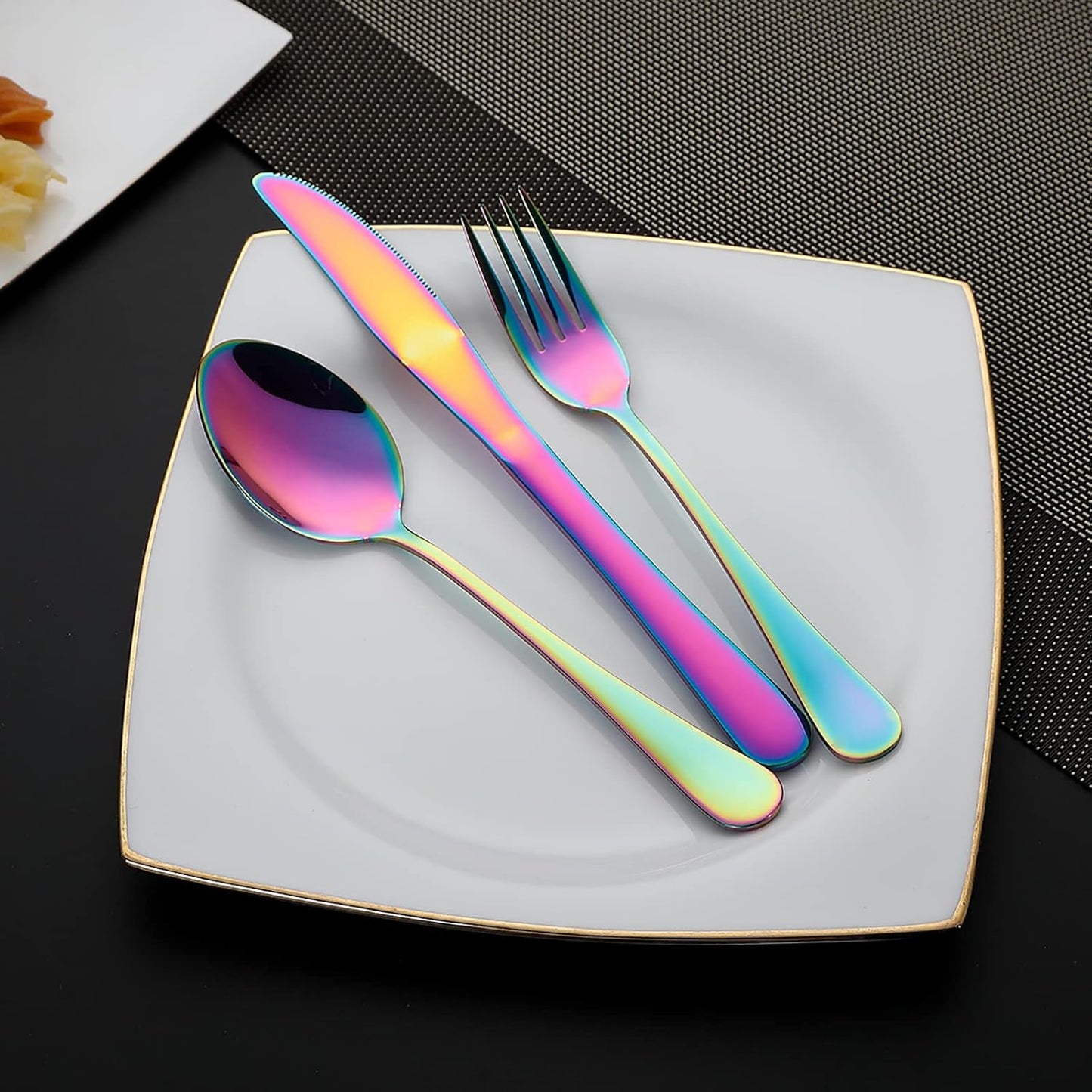 DEVICO Camping Utensils, 8-Piece Full-Size Reusable Silverware for Lunch Adult, Stainless Steel Portable Fork Spoon Knife Set for Work, Travel Cutlery Set with Case and Chopsticks Straws (Rainbow)