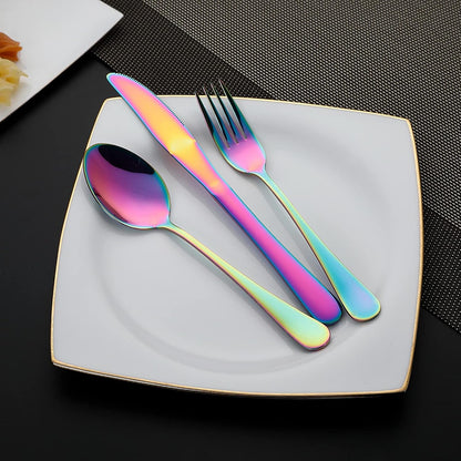 DEVICO Camping Utensils, 8-Piece Full-Size Reusable Silverware for Lunch Adult, Stainless Steel Portable Fork Spoon Knife Set for Work, Travel Cutlery Set with Case and Chopsticks Straws (Rainbow)
