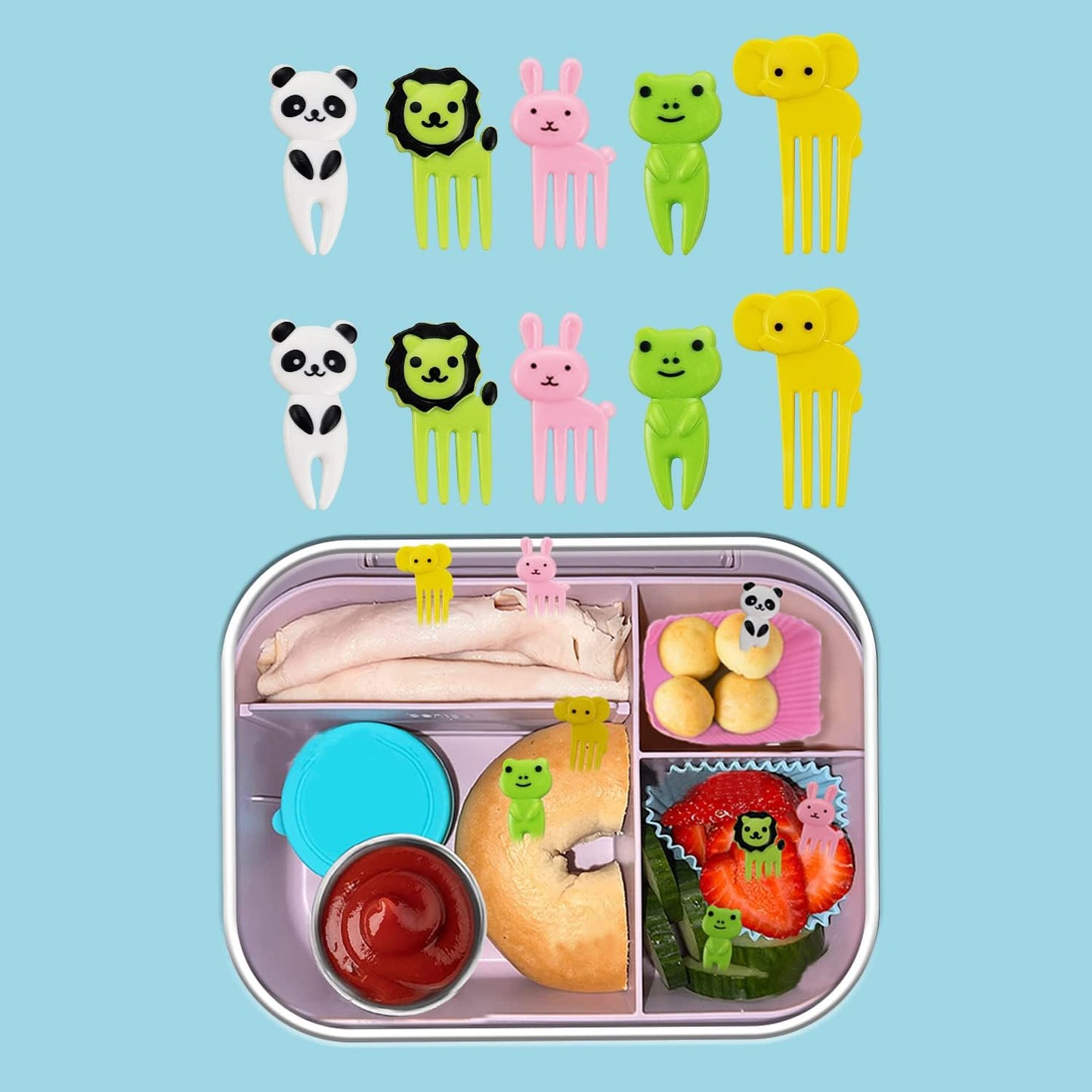 12 Pcs Silicone Lunch Box Dividers, 10PCS Food Picks, 6x1.7 oz Salad Dressing Container To Go, Lunch Accessories for Bento Box