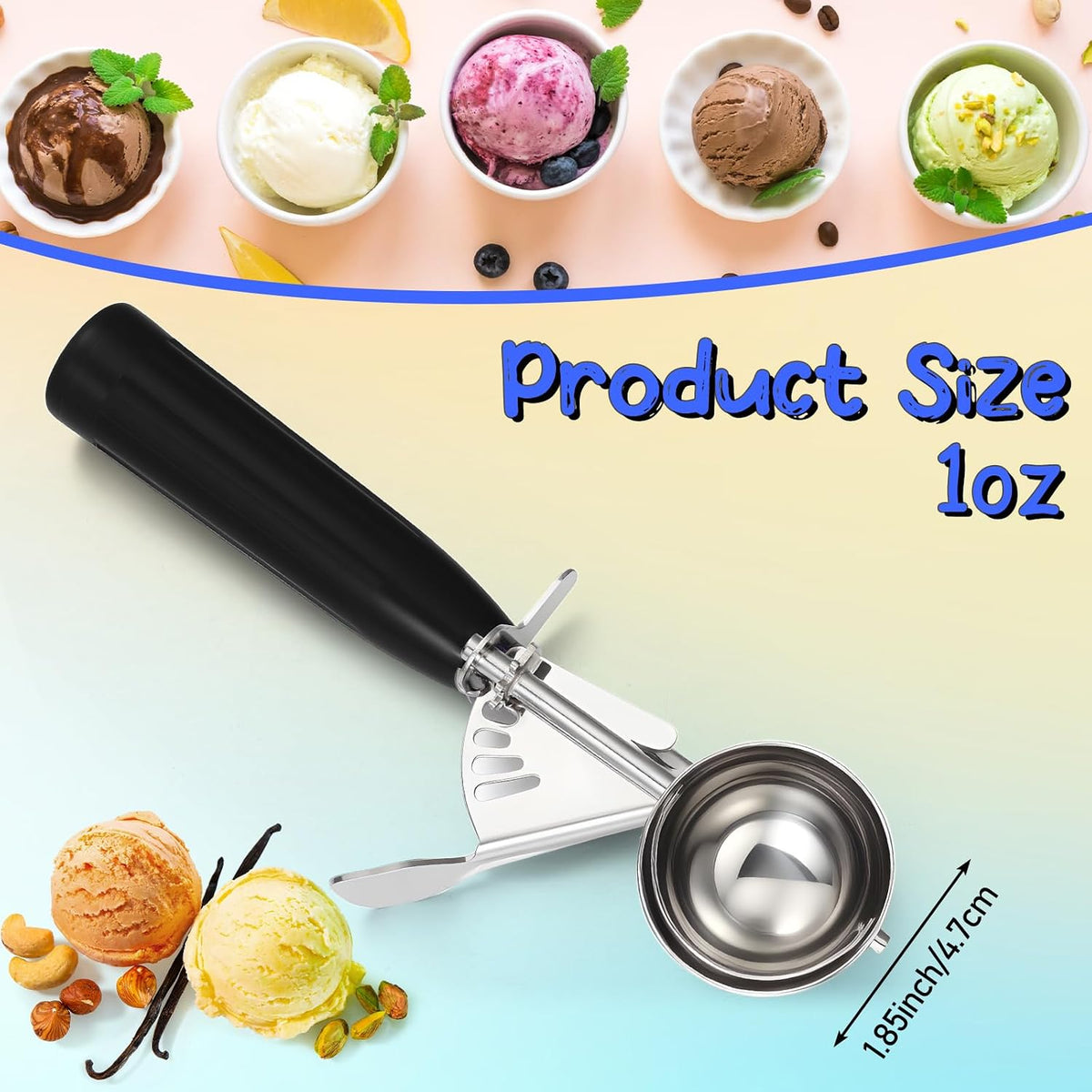 Reallnaive Ice Cream Scooper with Trigger, 4 oz, Gray