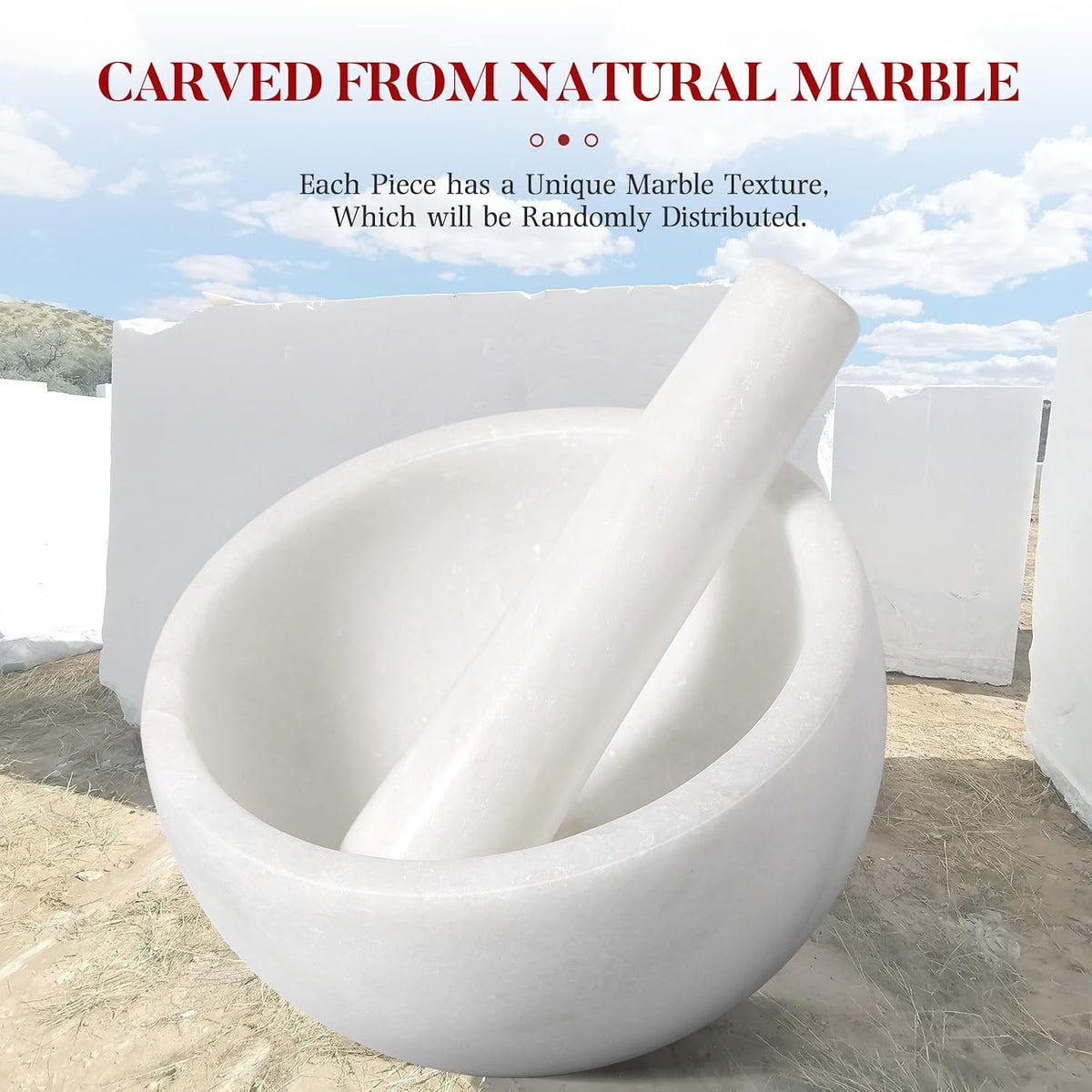 Koville Luxury Marble Mortar and Pestle Set, 7"-4cups Grinder Bowl for Guacamole, Salsa, Pill Crusher, Spice, Herb, Garlic, Nut, Heavy Duty Grinder for Kitchen