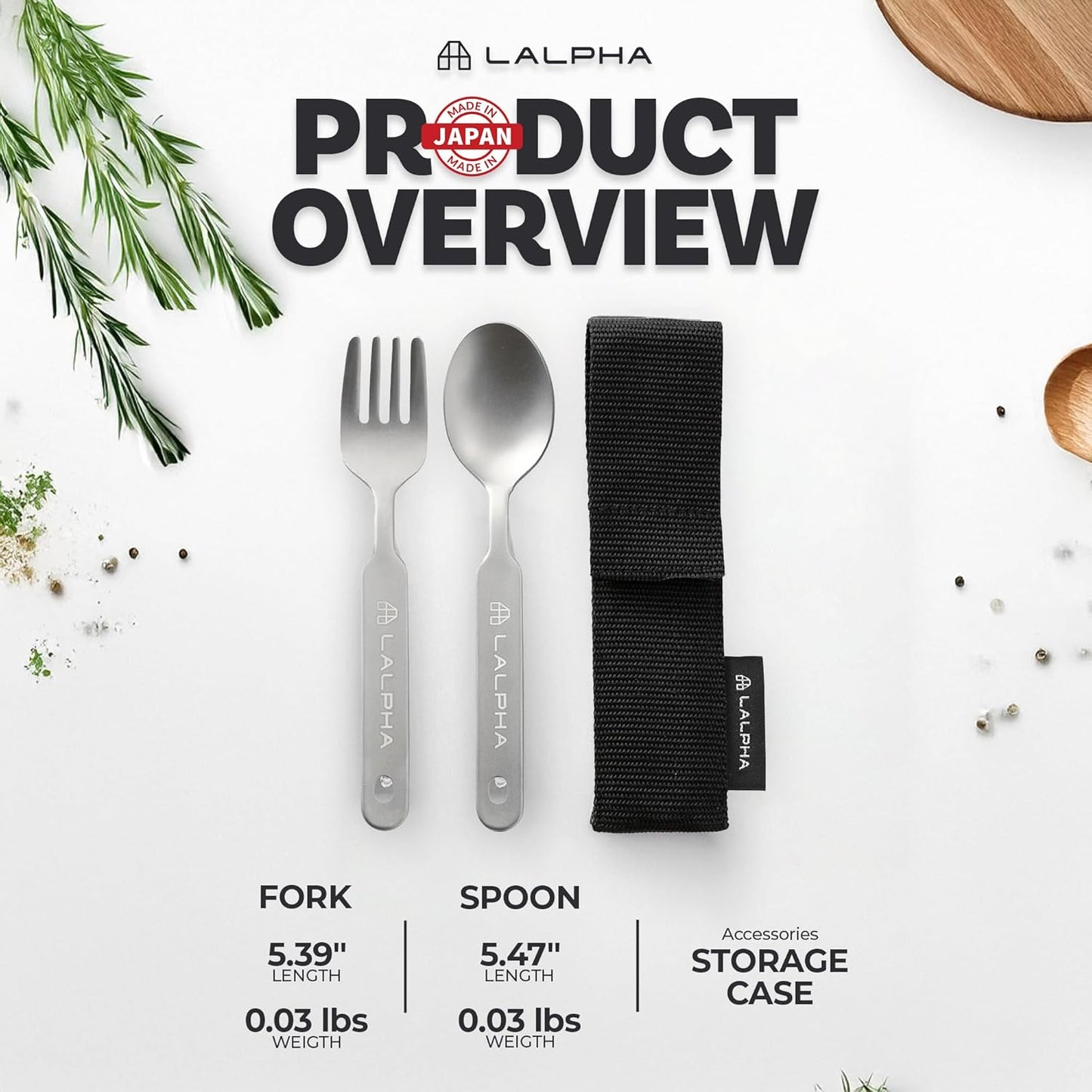 Ultra-Lightweight Titanium Cutlery Set - Made in Tsubame-Sanjo, Includes Spoon and Fork with Storage Case for Backpacking