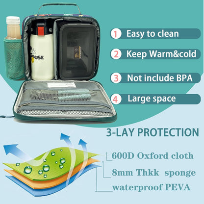 Kulle Space Lunch Box for Kids, Insulated Lunch Bag for Boys, Large Capacity Thermal Tote for School, Office, Daycare - Rocket Design, Washable & Leakproof