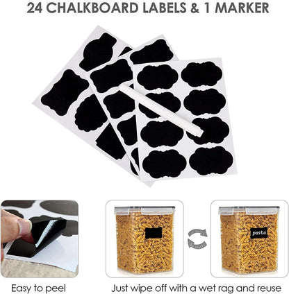 Vtopmart 4 PCS Large Food Storage Containers 5.2L / 175oz, 4 Pieces BPA Free Plastic Airtight Canisters for Flour, Sugar, Baking Supplies, Rice with Lids, 4 Measuring Cups and 24 Labels, Black
