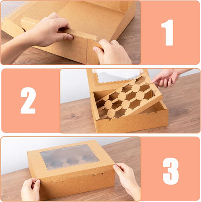 12 Count Cupcake Boxes, 4PCS Cupcake Container with Window, Food Grade Cupcake Holder for Birthday Holiday Party, Bakery Supplies for Cupcakes, Desserts, and More