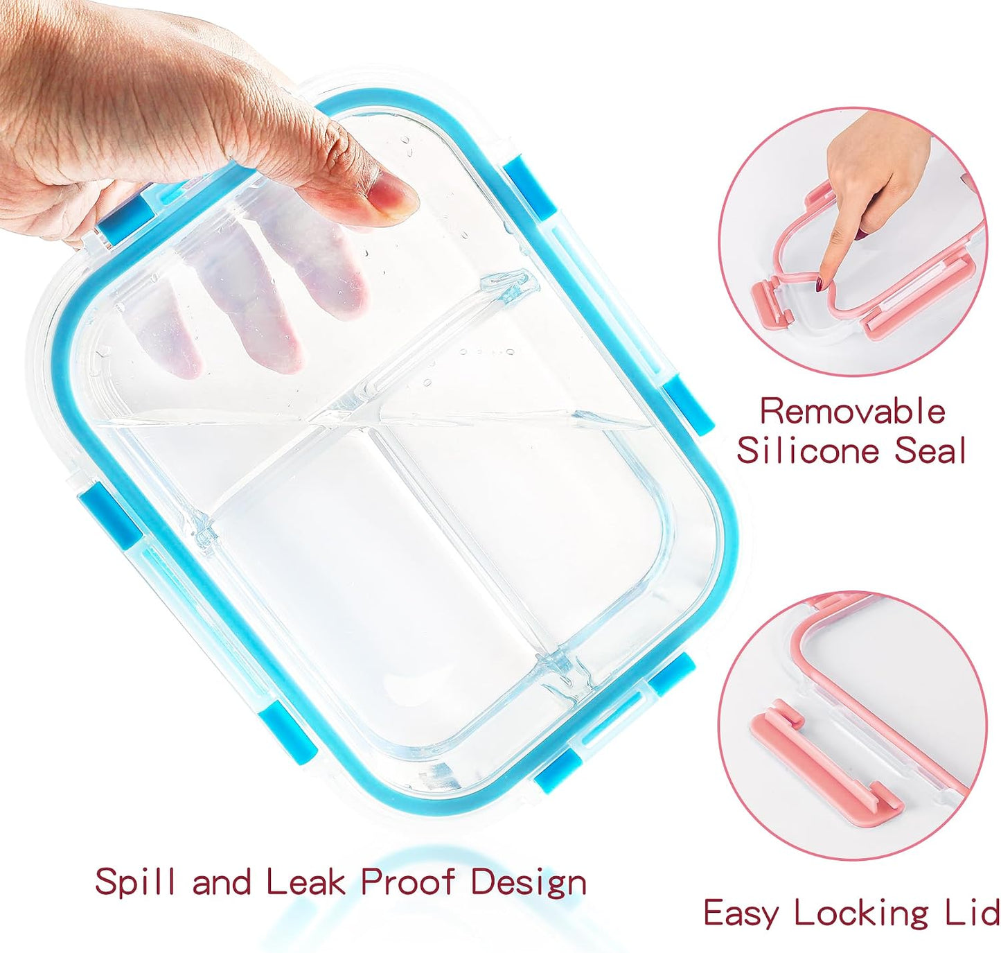 5 Pack Glass Meal Prep Containers 3 Compartment with Lids, Divided Glass Storage Containers with Silicone Sleeve for Lunch, Leak-Proof Portion Control Food Containers, Dishwasher Safe, 34 oz