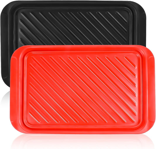 Grilling Prep and Serve Trays, BBQ Platter for Raw and Cooked Food, Melamine Serving Trays for Food, Set of 2, Black and Red, Napkin and Cleaning Clothes Included