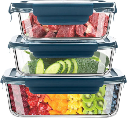 6 Pieces Rectangle Glass Food Storage Containers with Lids, Meal Prep Containers for Food Storage, BPA Free & Leak Proof (3 lids & 3 Containers) 13.9oz, 24oz, 35oz (Pink)