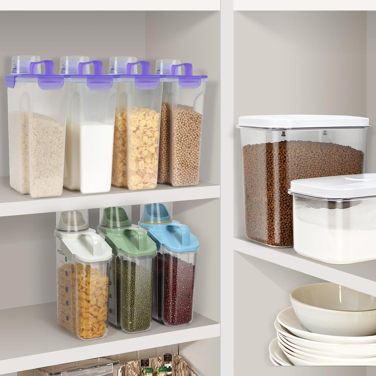 LEAWALK Airtight Rice Storage Container, 3-5Lbs Cereal Dry Food Flour Bin, Pet Dog Cat Food Dispenser with Measuring Cup, BPA Free Plastic Kitchen and Pantry Organization Bin for Sugar-Clear Grey