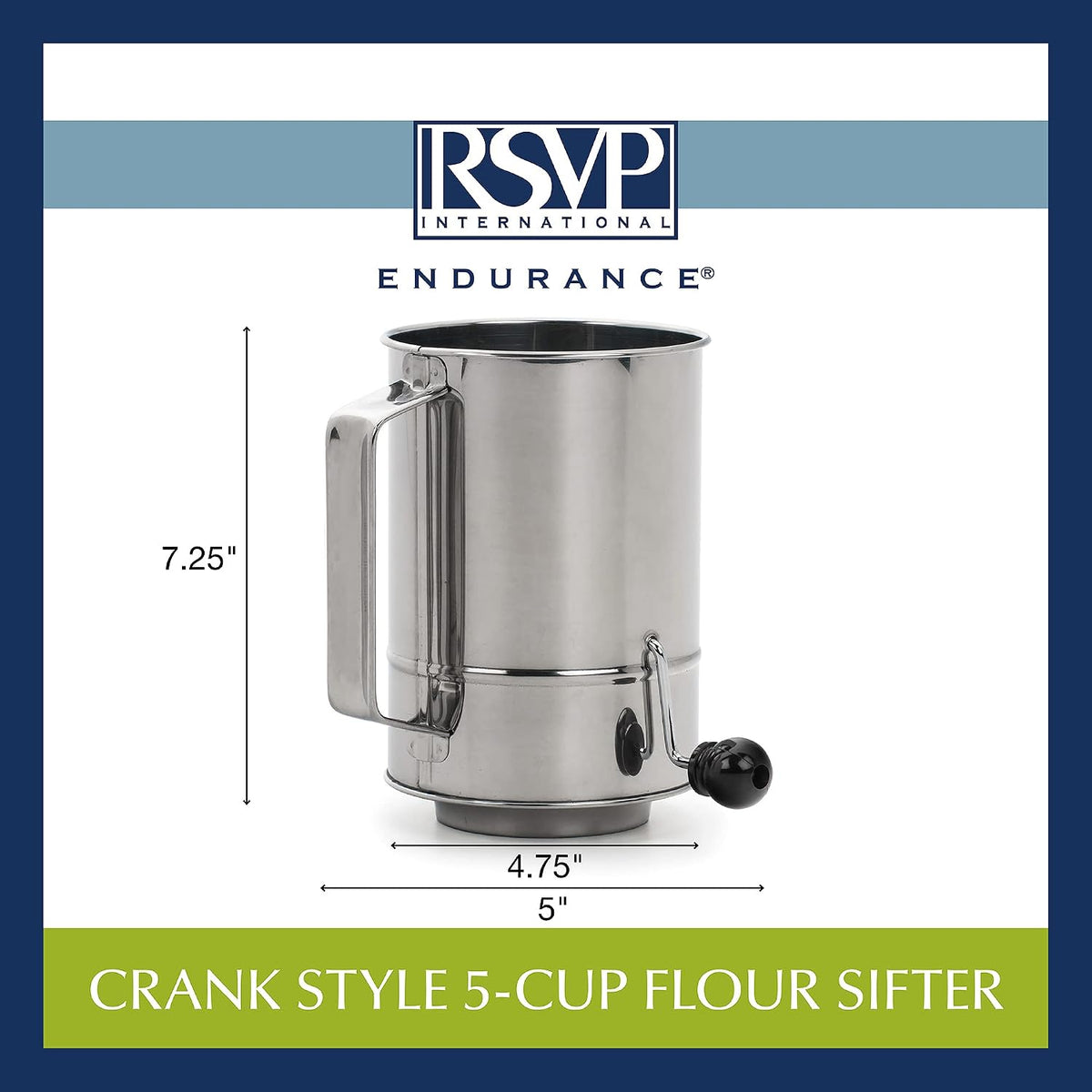 RSVP International Endurance® Stainless Steel Vintage One-Hand Sifter, 1 Cup | Top Cakes, Sift Flour, Marinade BBQ & More | Dishwasher Safe | Powder Sugar, Sift Flour, Spread Toppings & More